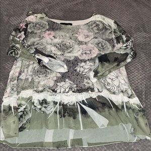 Ali Miles Green and Pink Floral Blouse